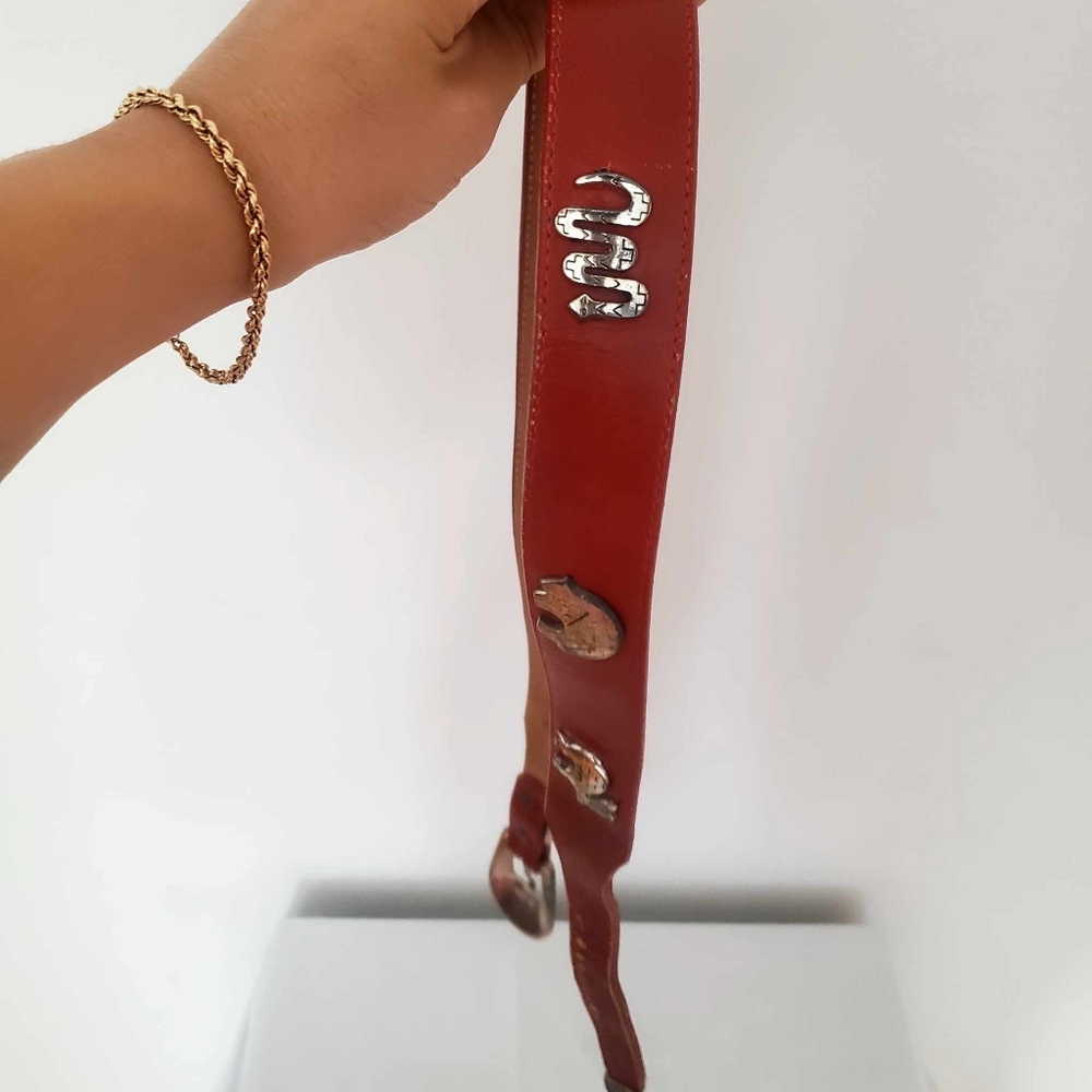Red Leather Belt with Metalic Animals - Picture 6 of 9